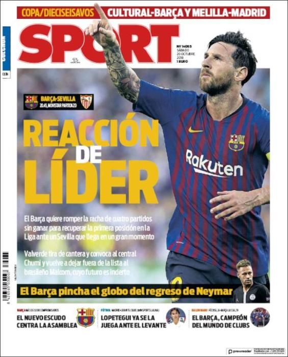 Portadas deportivas del 20-10-2018