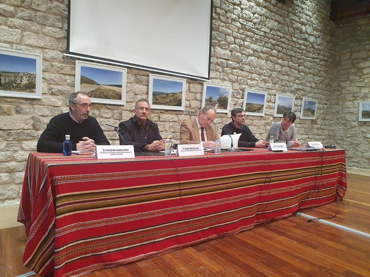 El conseller de Agricultura, José Luis Aguirre (en el centro), presidió la mesa de debate que sirvió como cierre del primer congreso de ganadería extensiva.