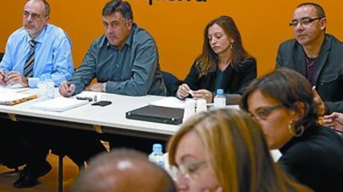 Joan Ridao, Joan Puigcercós, Marina Llansana y Eduard López, en la ejecutiva de ERC, ayer en Barcelona.
