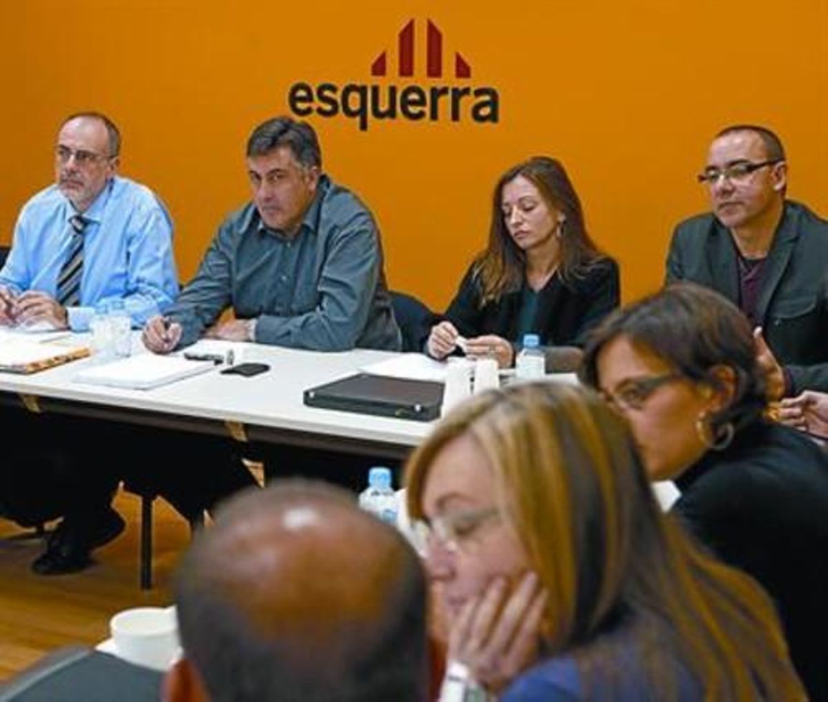 Joan Ridao, Joan Puigcercós, Marina Llansana i Eduard López, en l’executiva d’ERC, ahir a Barcelona. Joan Ridao, Joan Puigcercós, Marina Llansana i Eduard López, en l’executiva d’ERC, ahir a Barcelona.