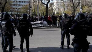 Concentración en Madrid de pescadores contra el recorte de días en el mar de Bruselas.