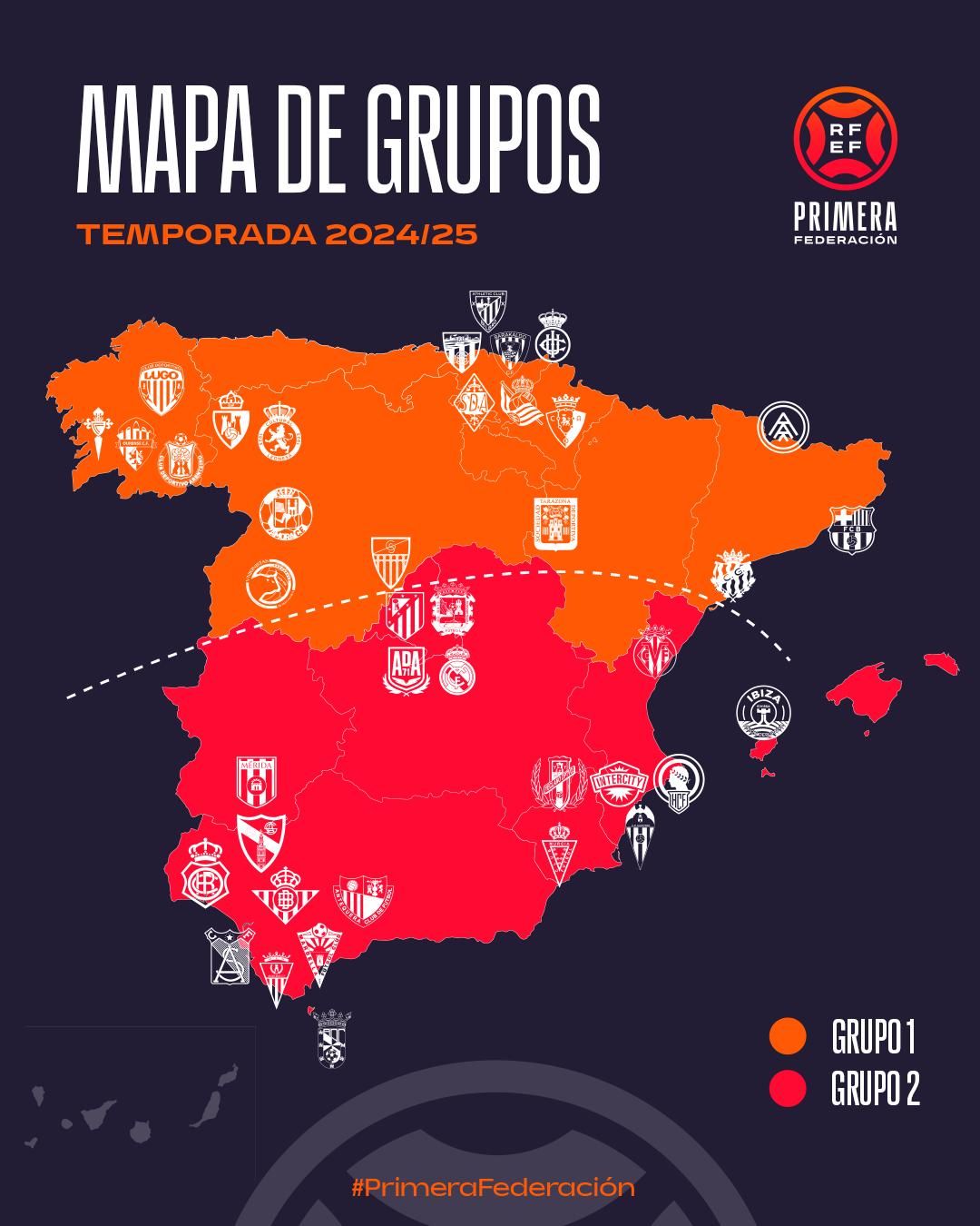 El mapa del reparto de grupos de Primera RFEF