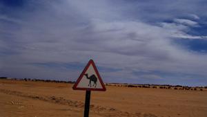Señal de tráfico en el desierto de Argelia, en la zona de Adrar. 