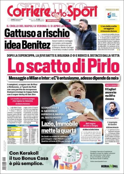 Portada CORRIERE DELLO SPORT lunes 25 enero 2021