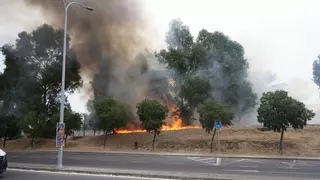 Incendio en Cáceres: las llamas cercan unas pistas de fútbol de La Mejostilla