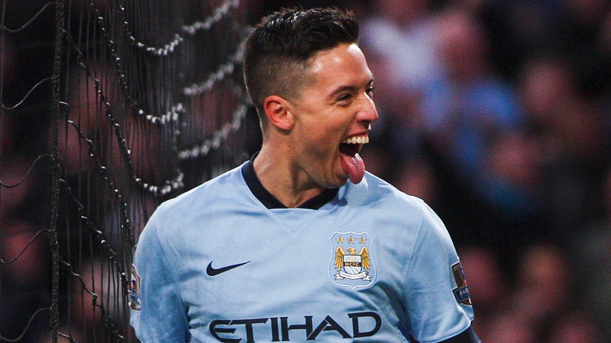 Samir Nasri, celebrando un gol con el Manchester City