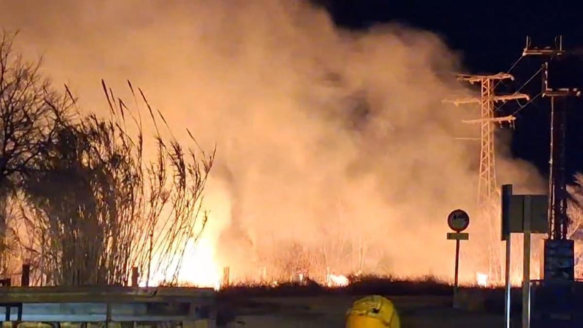 Pavorosa columna de humo en la mota del río Segura en Murcia.