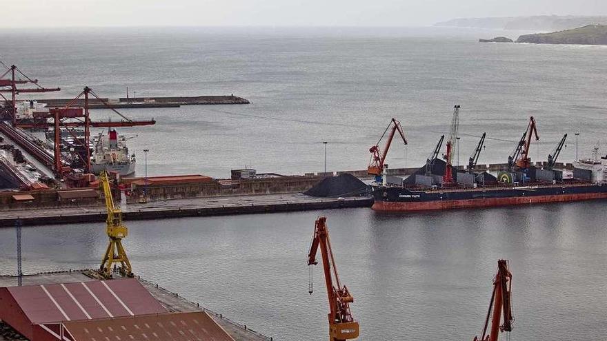 A la derecha de la imagen, el &quot;Common Faith&quot;, descargando en el Muelle Olano. A la izquierda, la terminal de Ebhisa con el &quot;Cape Aster&quot; en primer térmico y el &quot;Petalon&quot; al fondo.