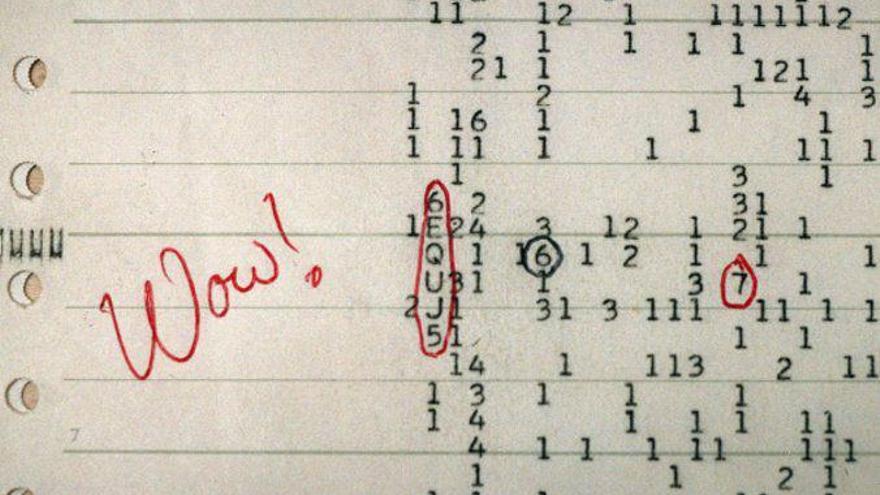 Anotación de la señal Wow! detectada en 1977. 