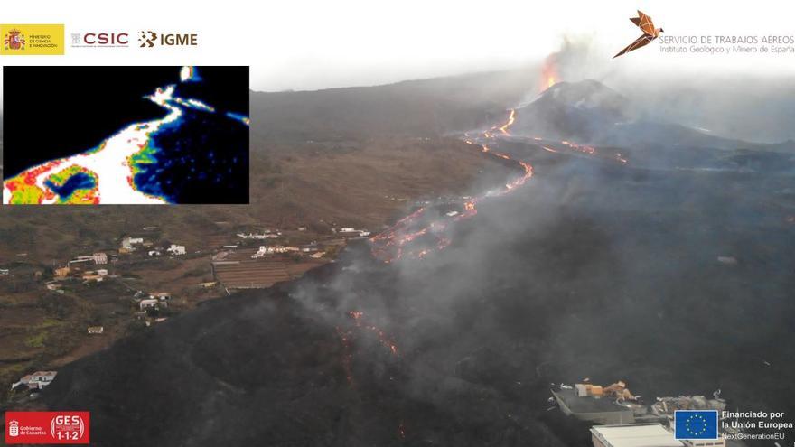 Evolución de la colada del volcán de La Palma situada más al norte del cono principal (30/11/2021)