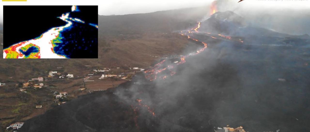 Evolución de la colada del volcán de La Palma situada más al norte del cono principal (30/11/2021)