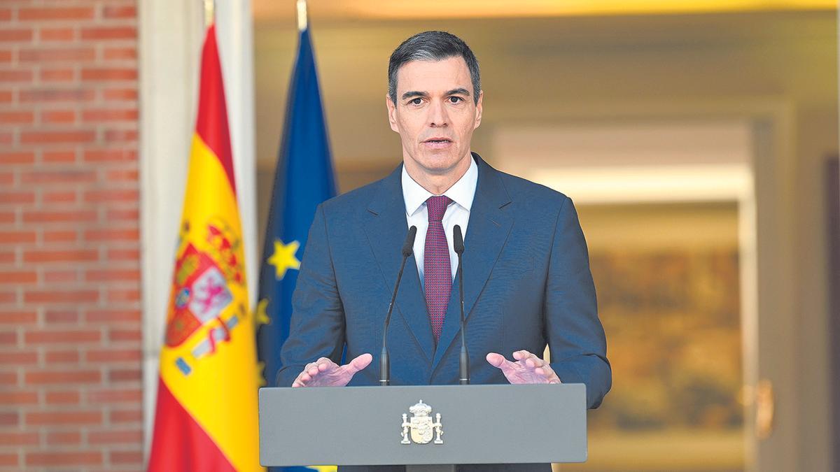 El presidente del Gobierno, Pedro Sánchez, el pasado lunes 29 de abril, durante su comparerencia en la Moncloa.