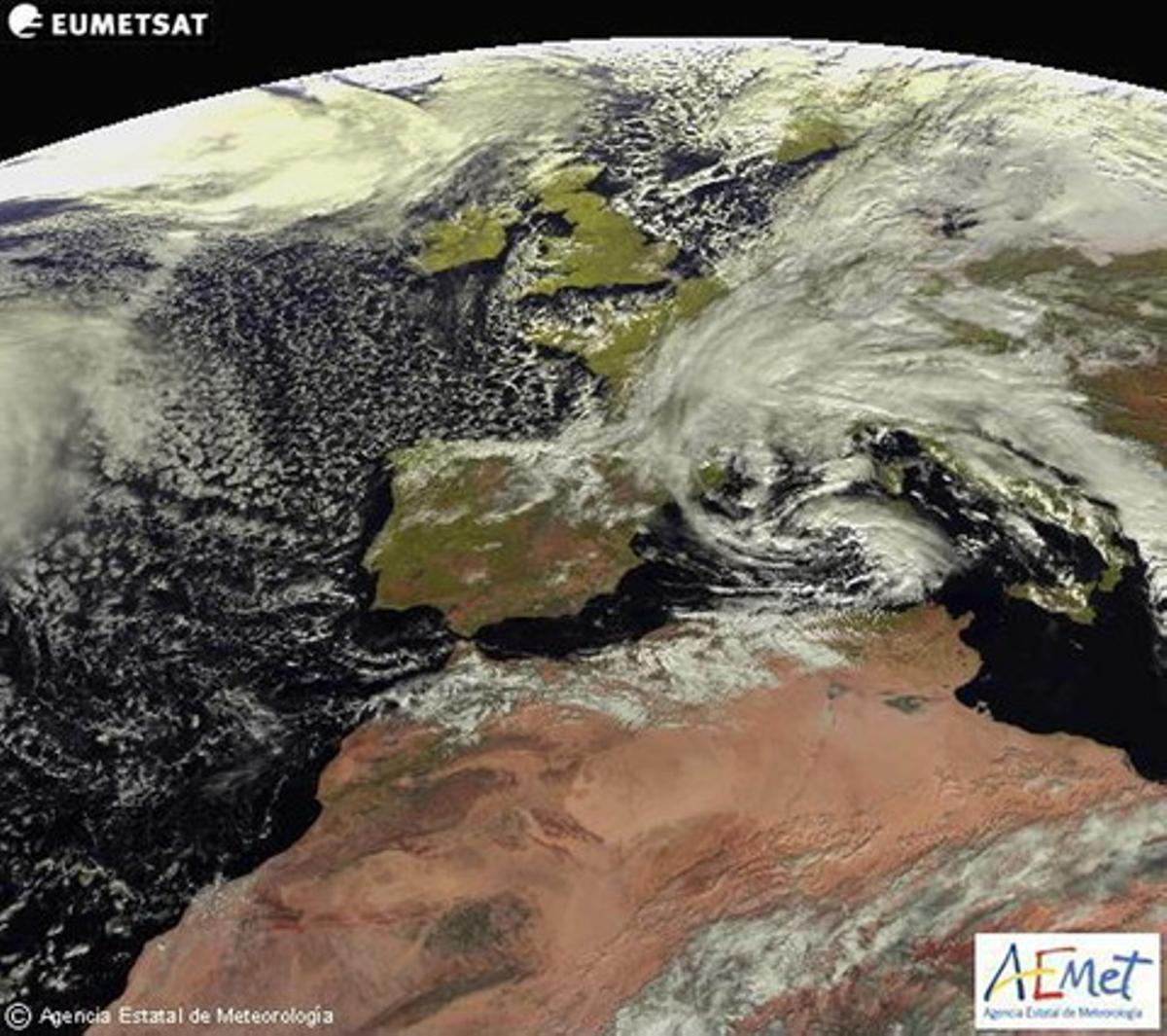 L’aspecte de la borrasca des del satèl·lit Meteosat. L’aspecte de la borrasca des del satèl·lit Meteosat.