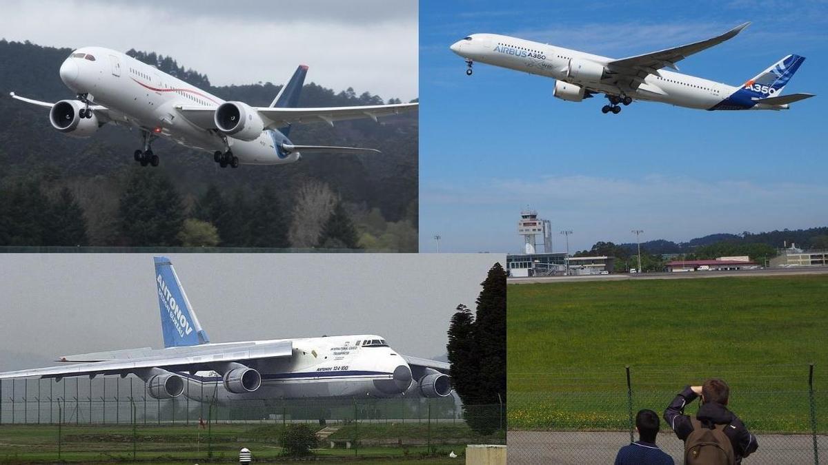 Varios de los aviones gigantes que operaron en el aeropuerto de Vigo: Boeing 787, Airbus 350 y Antonov.