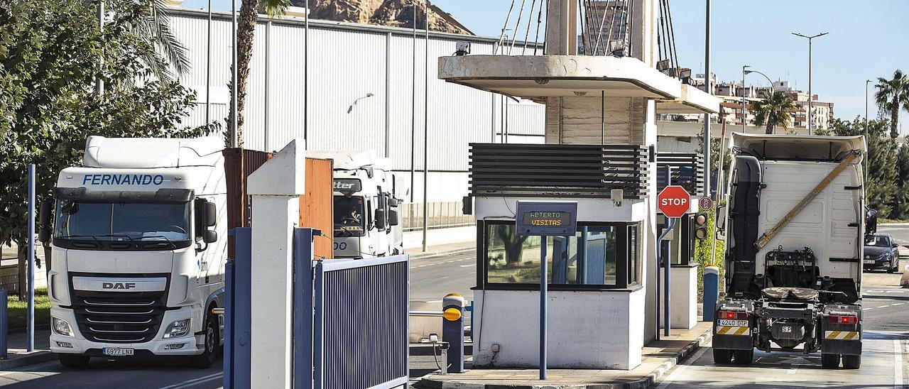 Camiones entrando y saliendo del puerto ayer por la mañana. Hasta 1.200 transportistas han obtenido la documentación en dos meses gracias al servicio panaduanero del puerto. | ALEX DOMÍNGUEZ