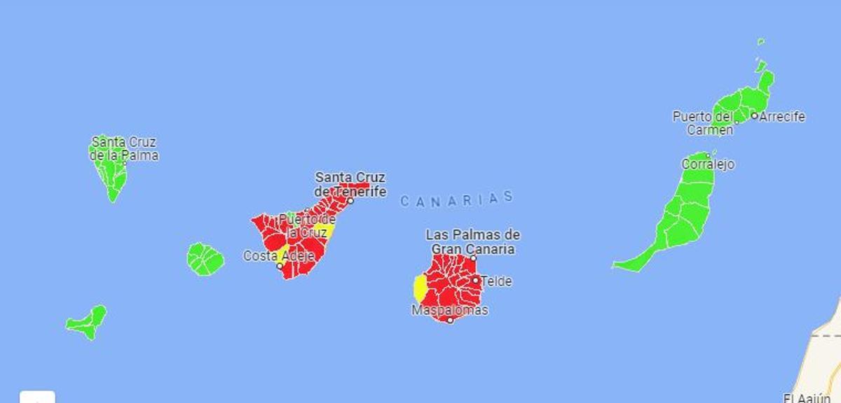 Situación en las islas Canarias