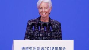 La directora del FMI, Christine Lagarde, en la conferencia anual del Foro de Boao para Asia, ayer.