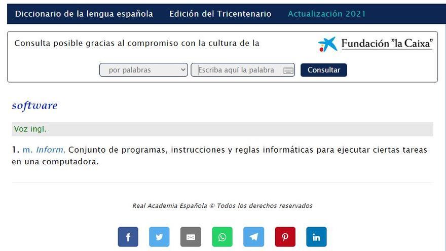 La palabra software, en el diccionario de la RAE