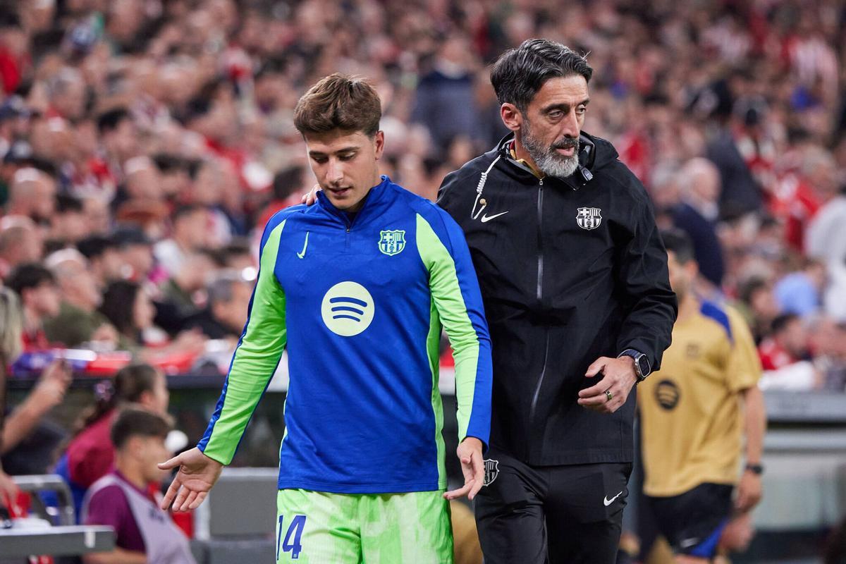 Pablo Torre en el último partido de la temporada del FC Barcelona en San Mamés.