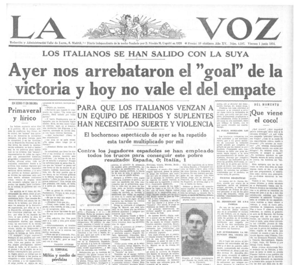Imagen de 'La Voz' sobre el Mundial de 1934.