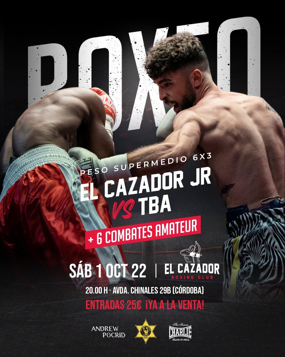 El cartel del primer combate de El Cazador Jr. en Córdoba.