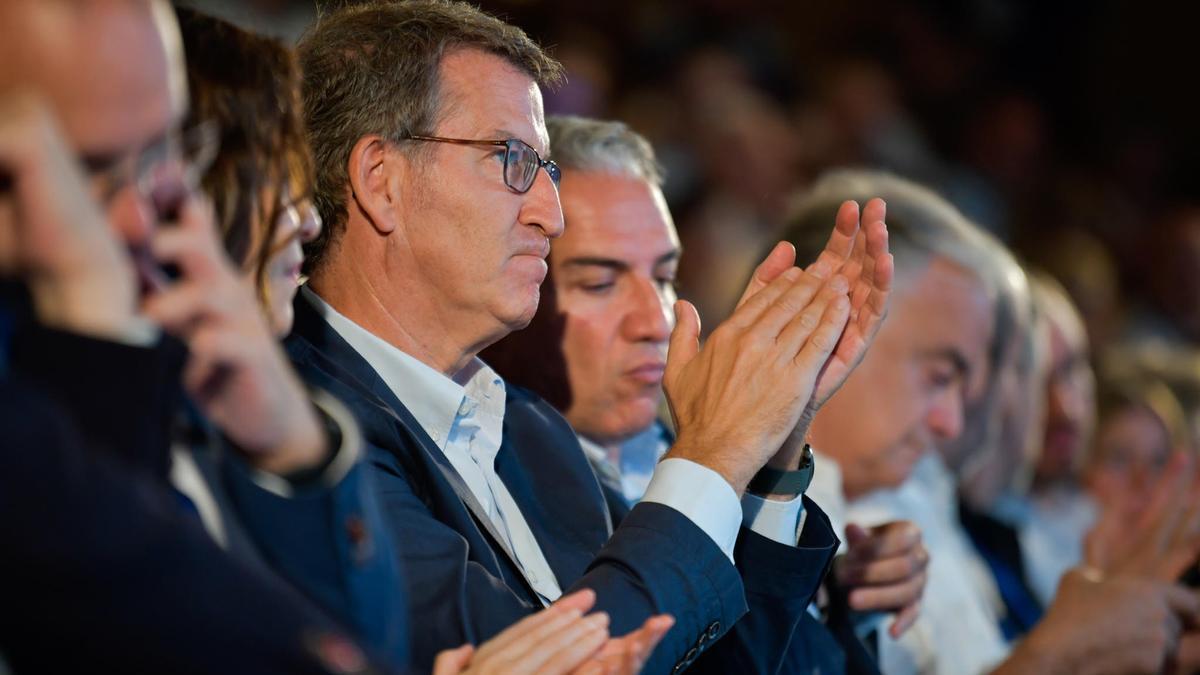 El presidente del PP, Alberto Núñez Feijoo, en la clausura de la Interparlamentaria de Toledo.