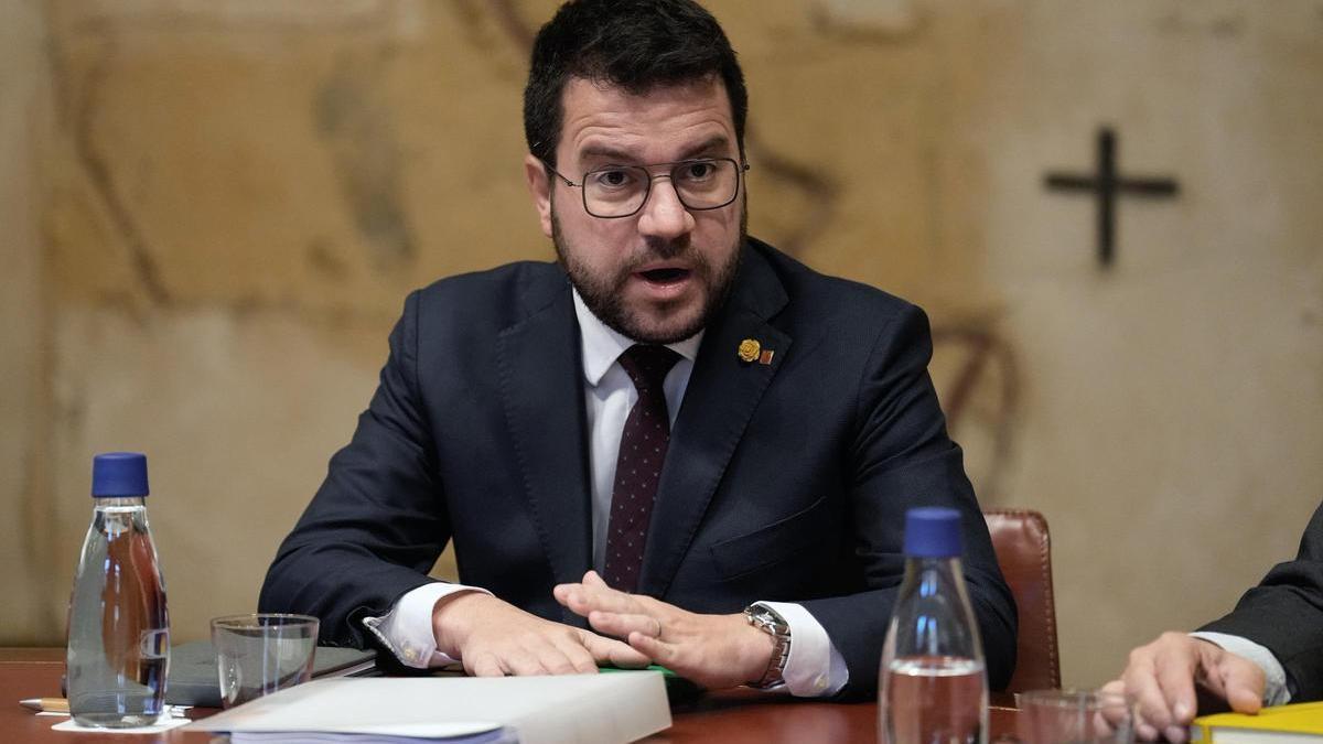 El president de la Generalitat, Pere Aragonès, este martes en la reunión del Govern.