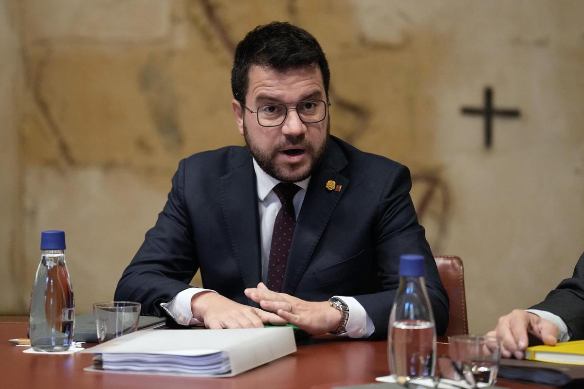 El president de la Generalitat, Pere Aragonès, este martes en la reunión del Govern. El president de la Generalitat, Pere Aragonès, este martes en la reunión del Govern.