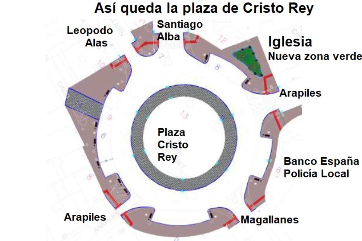 Nuevo diseño de la plaza de Cristo Rey, sin carril central y con una pequeña zona verde