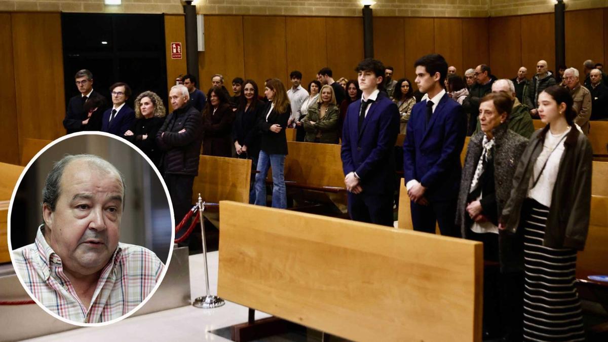 Familiares de Héctor Roces, en primera fila, durante el acto de celebración de la palabra en el tanatorio de Cabueñes.