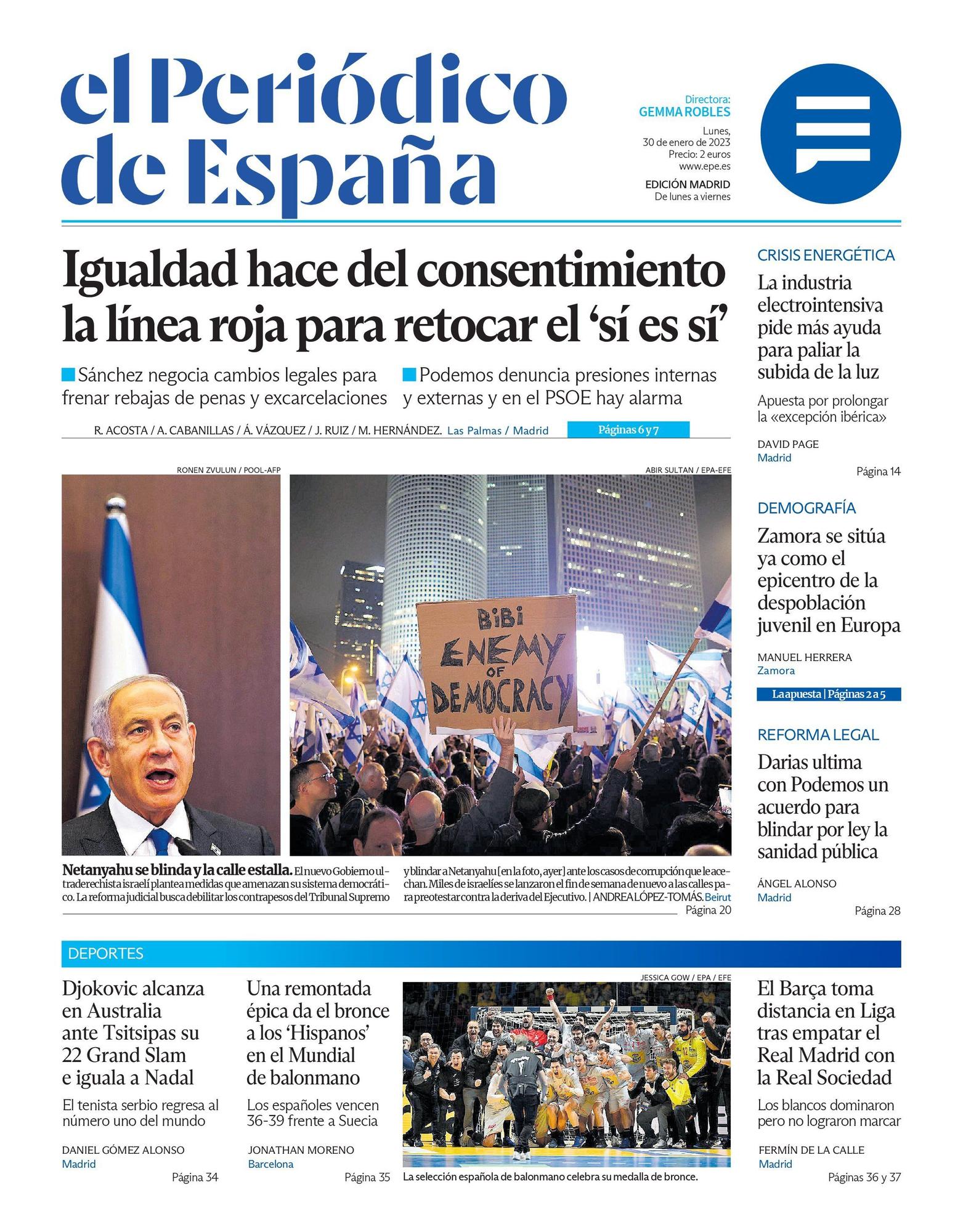 EL PERIÓDICO DE ESPAÑA de hoy lunes 30 de enero de 2023