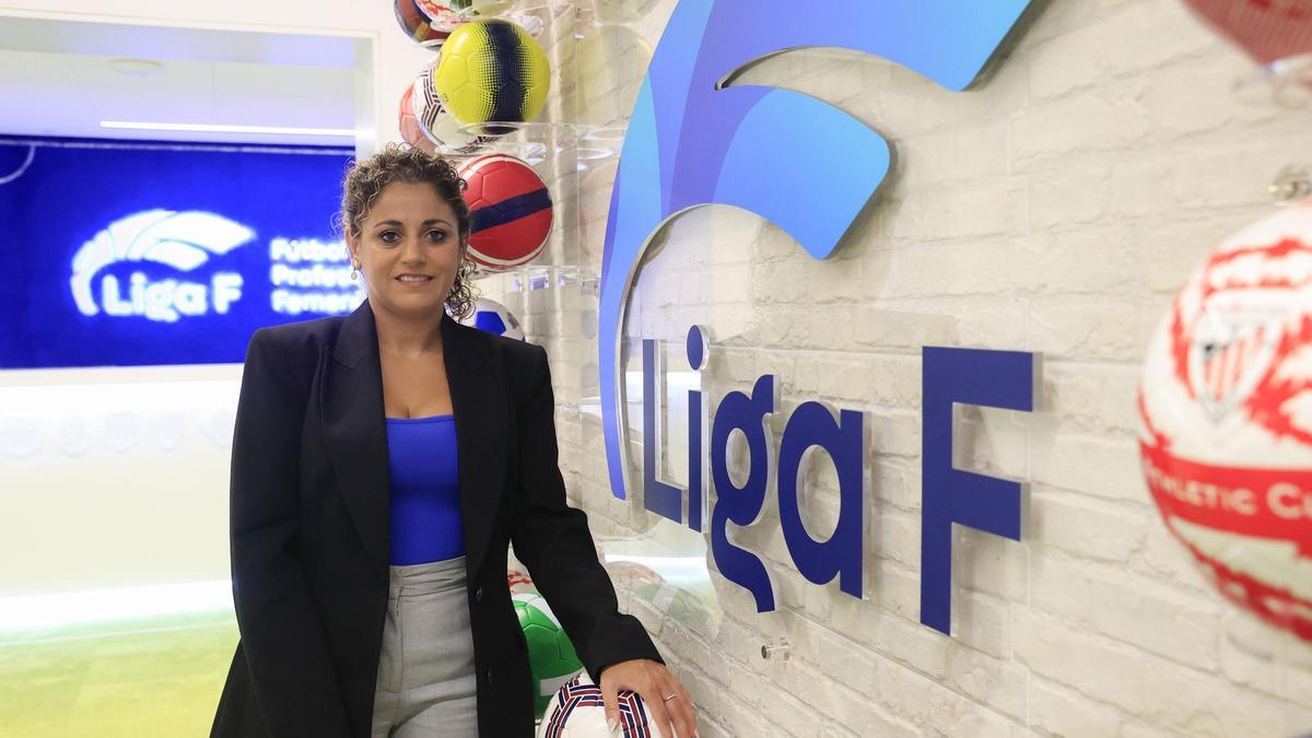 La presidenta de la Liga F, Beatriz Álvarez, en la sede de la entidad en Madrid.