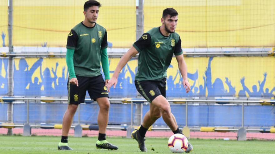 Rafa Mir (derecha), junto a Toni Robaina, durante un entrenamiento en El Hornillo.