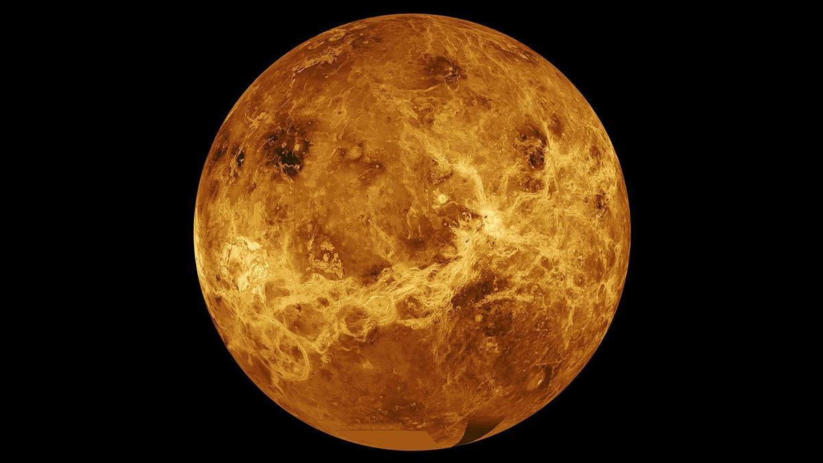 Data from NASA's Magellan spacecraft and Pioneer Venus Orbiter is used in an undated composite image of the planet Venus