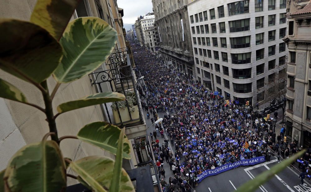 Manifestación para pedir la acogida de refugiados en Barcelona