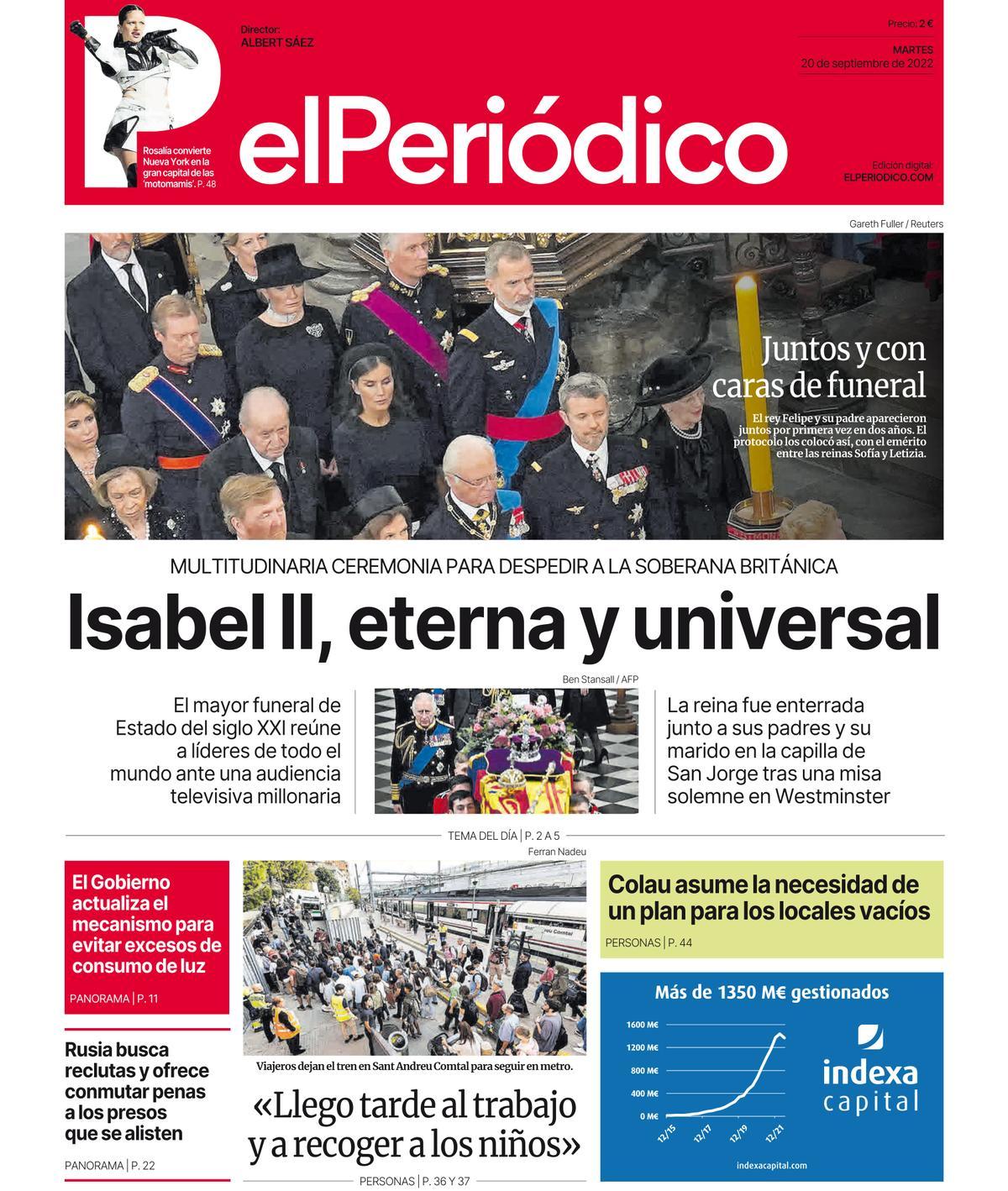 La portada d’EL PERIÓDICO del 20 de setembre del 2022