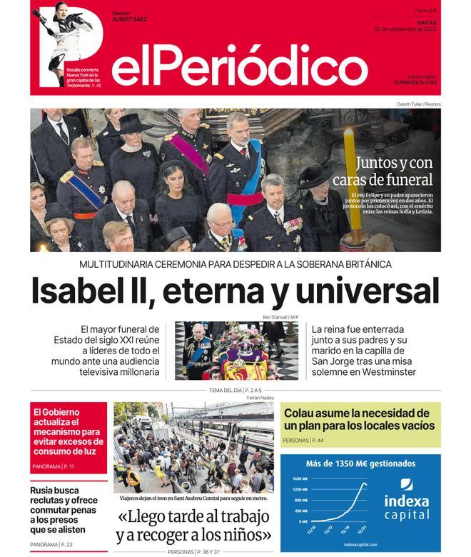 La portada d’EL PERIÓDICO del 20 de setembre del 2022