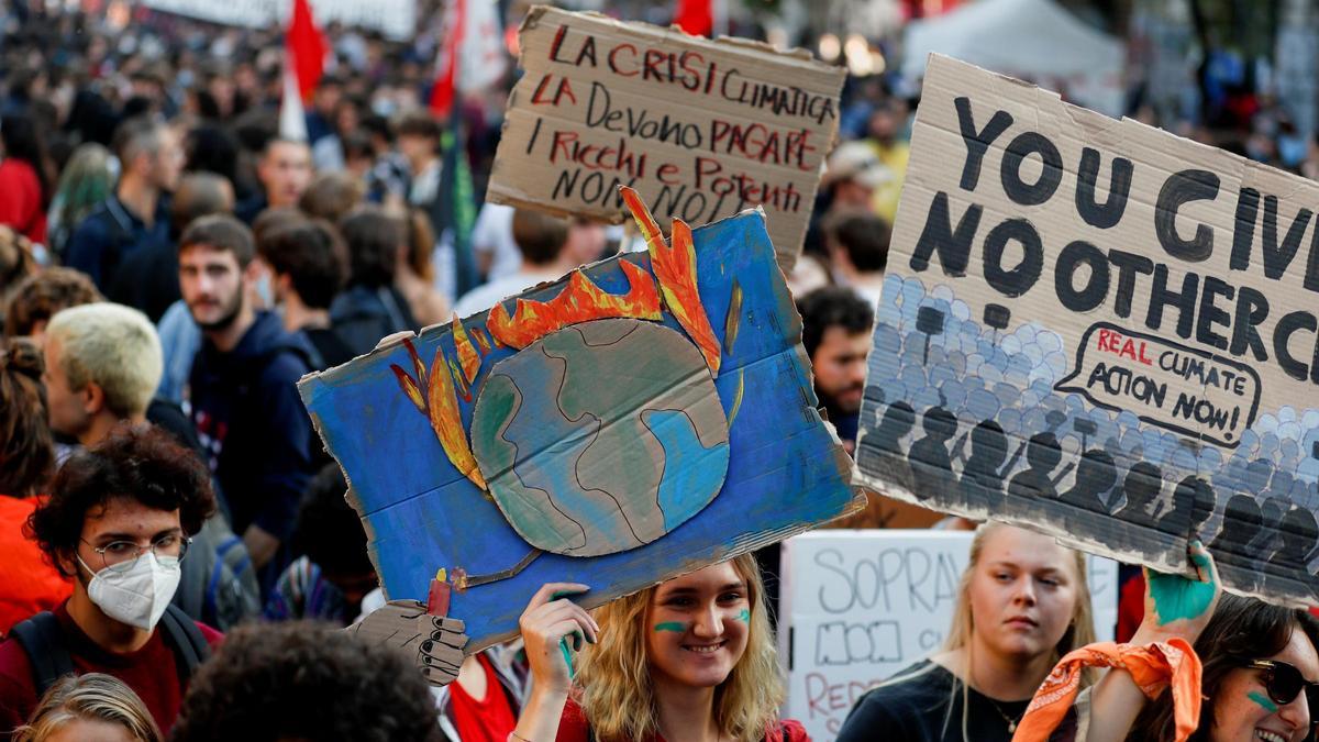 Protestas durante la cumbre del G20 en Roma.