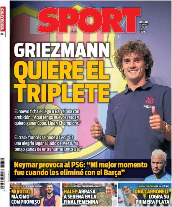 Portada SPORT domingo 14 julio 2019