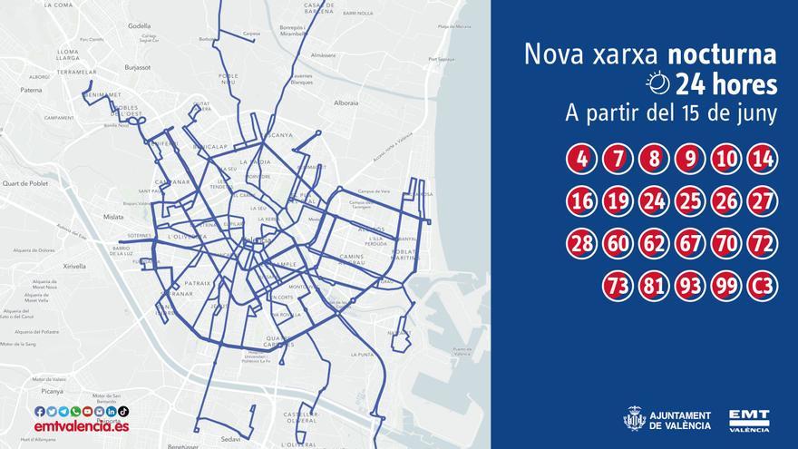 Estas son las nuevas zonas de València donde llegarán las líneas nocturnas de la EMT