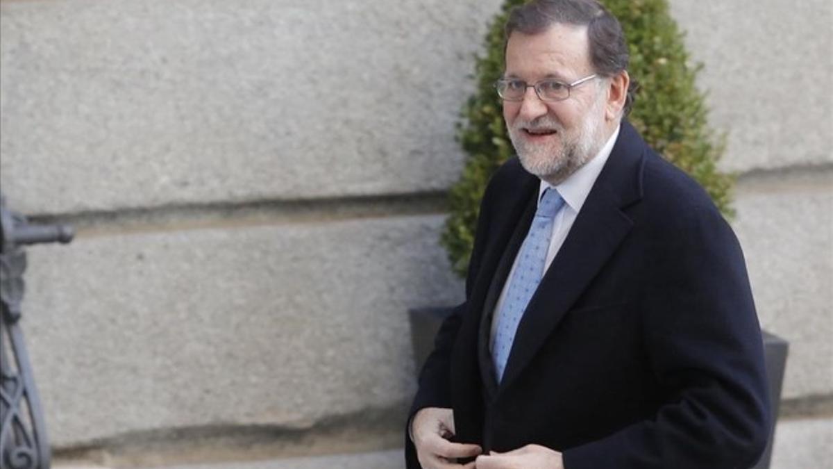 El presidente en funciones, Mariano Rajoy, a su llegada este miércoles al Congreso.
