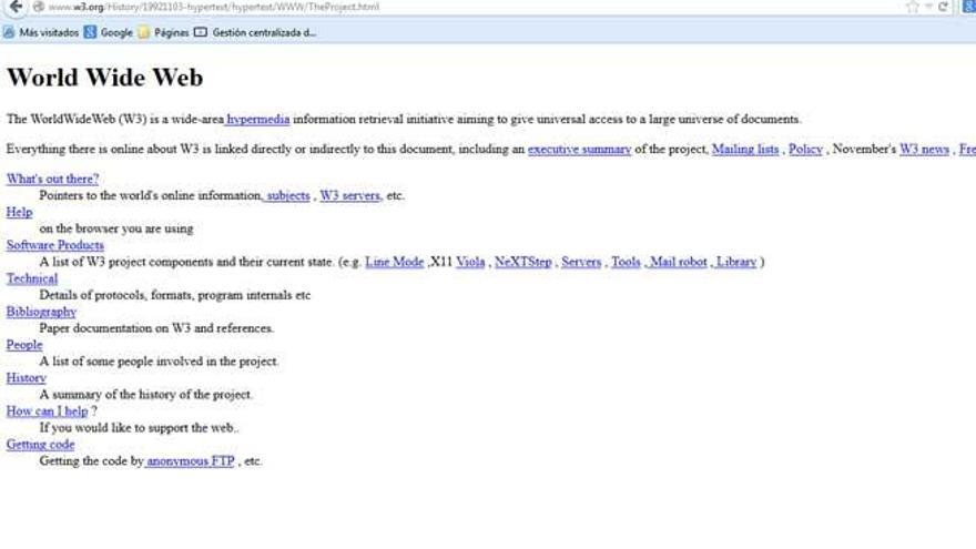 La primera página web presentaba este aspecto