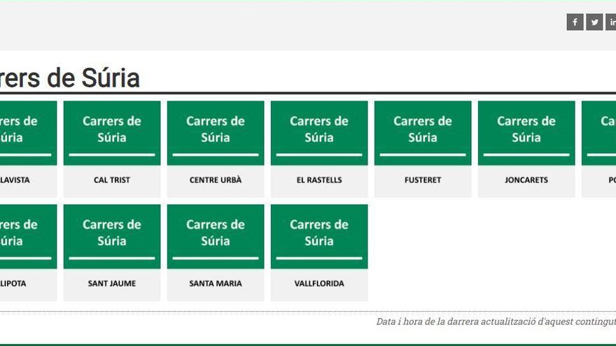 Mostra del nou apartat del web municipal de Súria dedicat a informar sobre els carrers de la vila