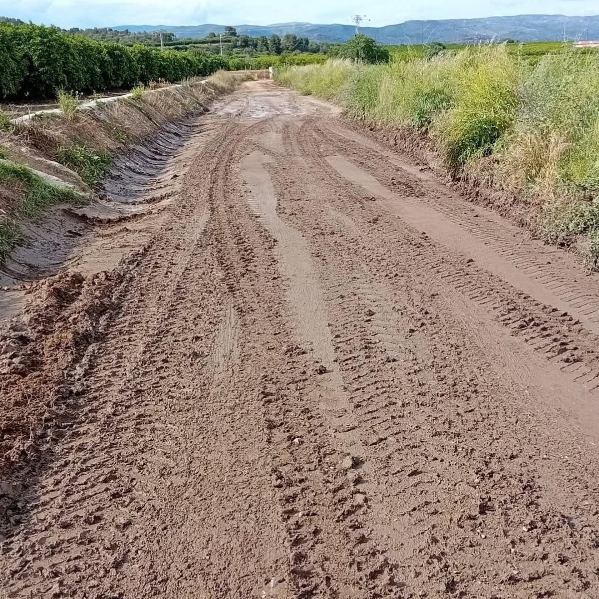 Tramos de caminos agrícolas afectados por las lluvias torrenciales en Casinos.