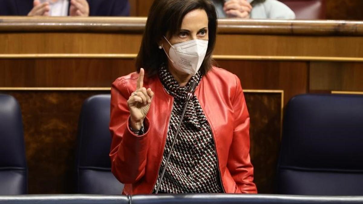 La ministra de Defensa, Margarita Robles, durante la sesión de control al Gobierno en el Congreso, este 11 de mayo de 2022.