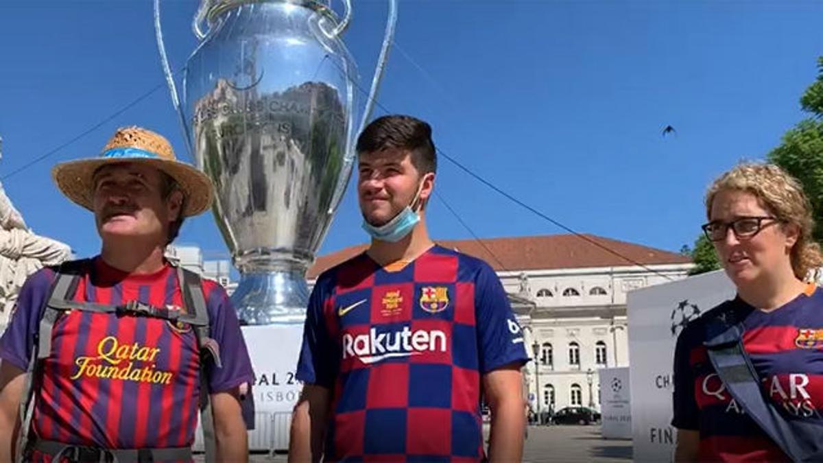 Los aficionados del Barça en Lisboa muestran su optimismo