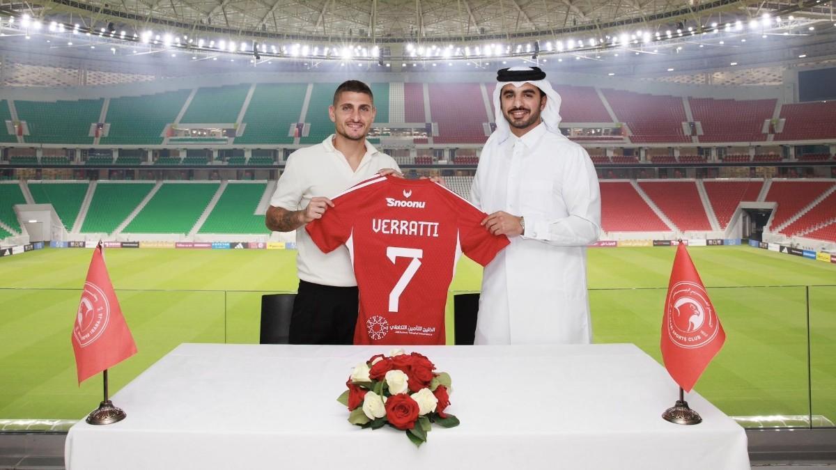 Verratti, cuando fue presentado con el Al-Arabi