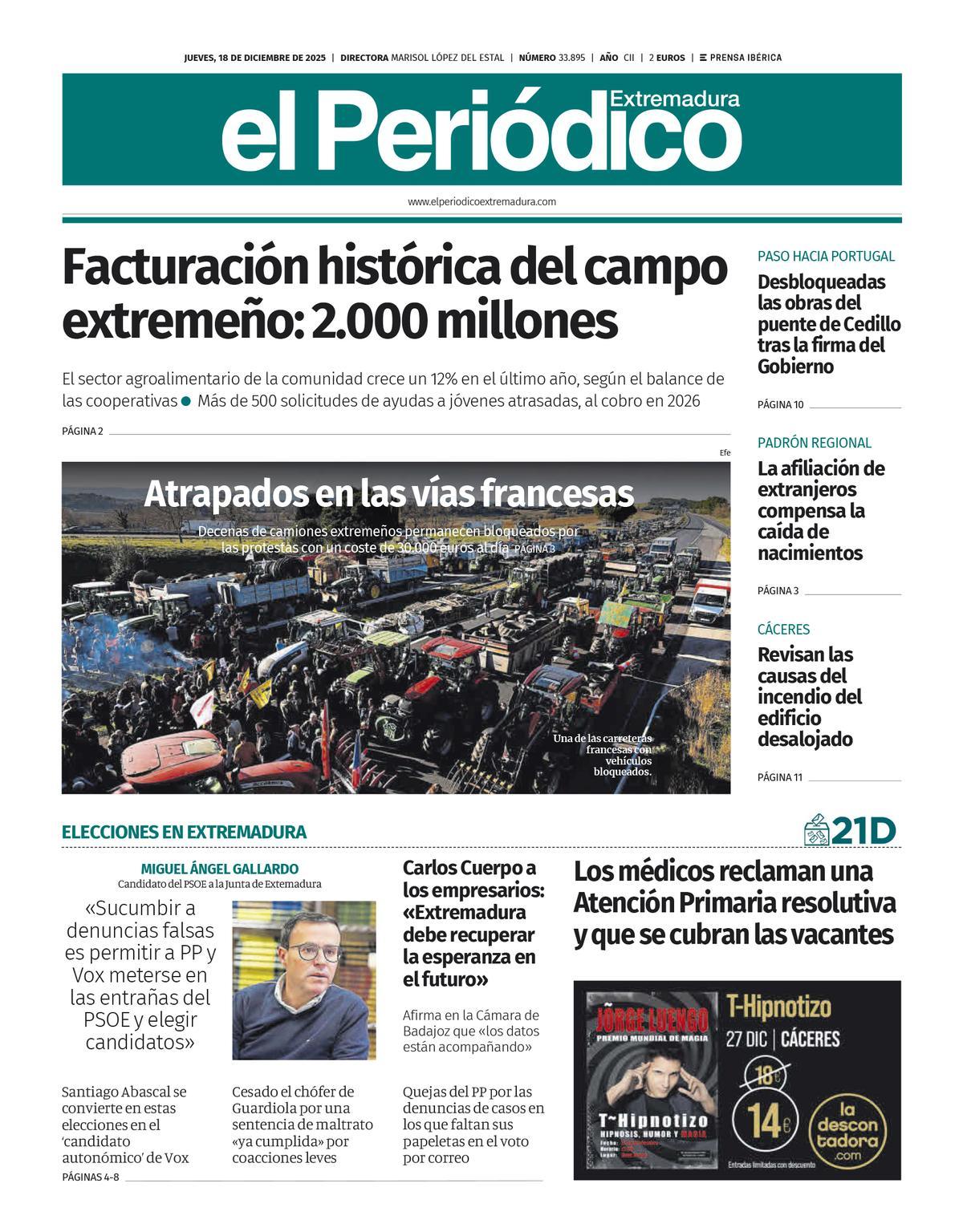 Consulta la portada correspondiente al día 18 de diciembre de 2025
