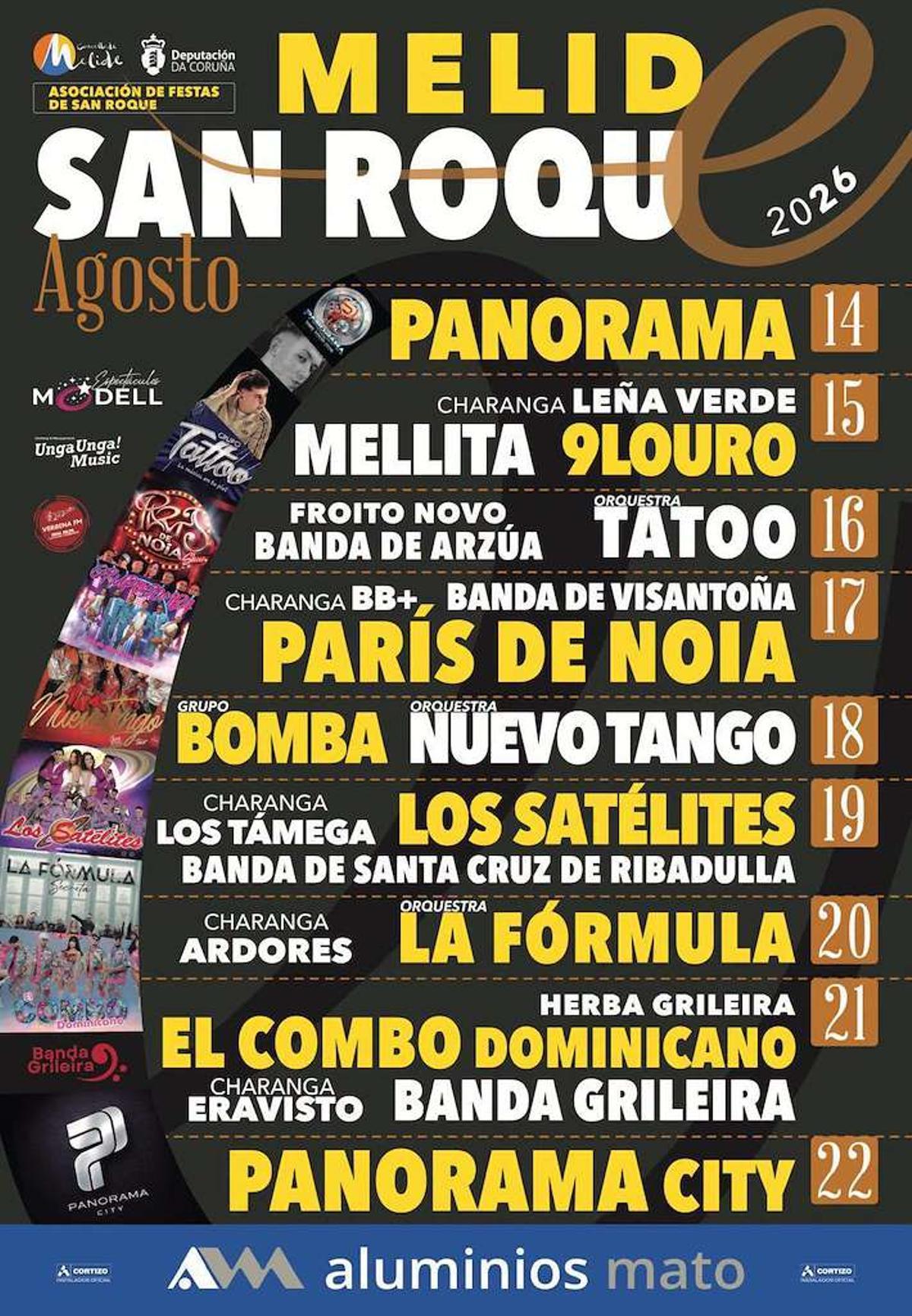 Cartel das Festas de San Roque de Melide.