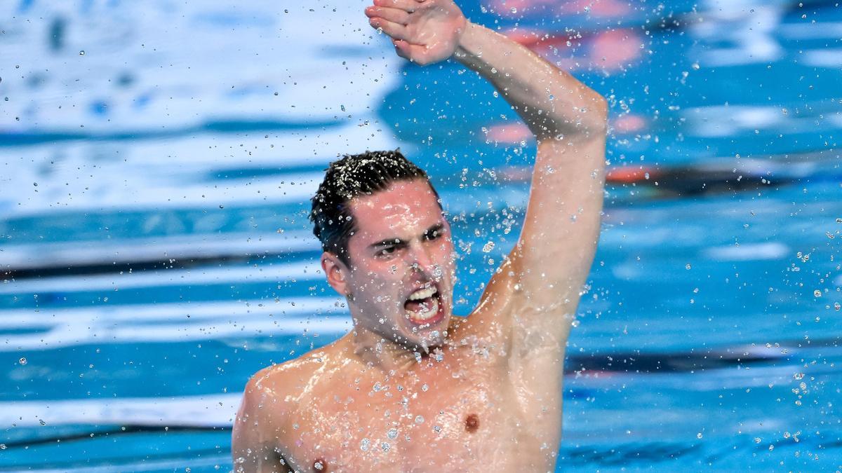 Dennis González, durante el Campeonato del Mundo de natación de 2024.
